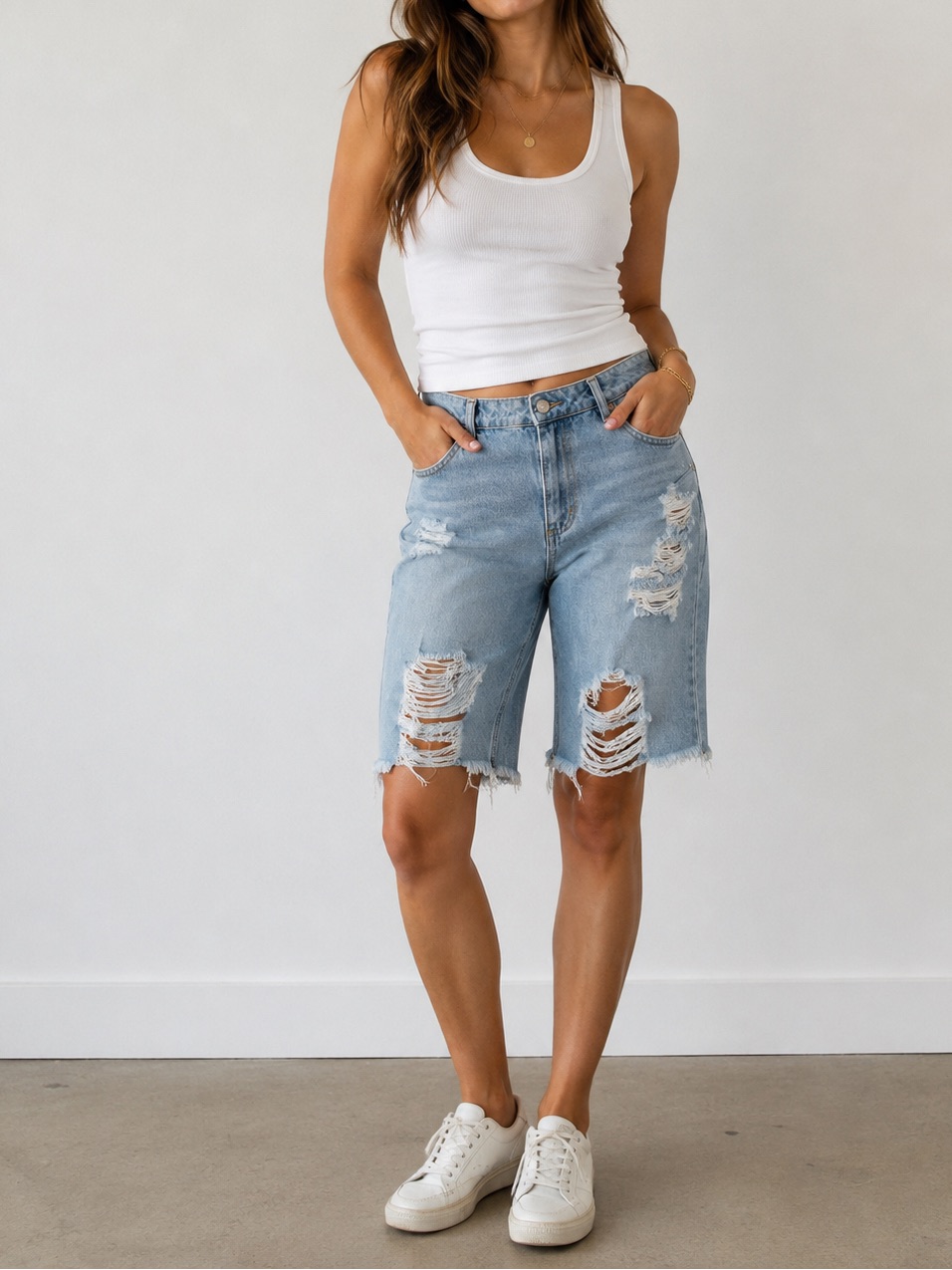 Almost Famous Light Blue Distressed Denim Bermuda Shorts